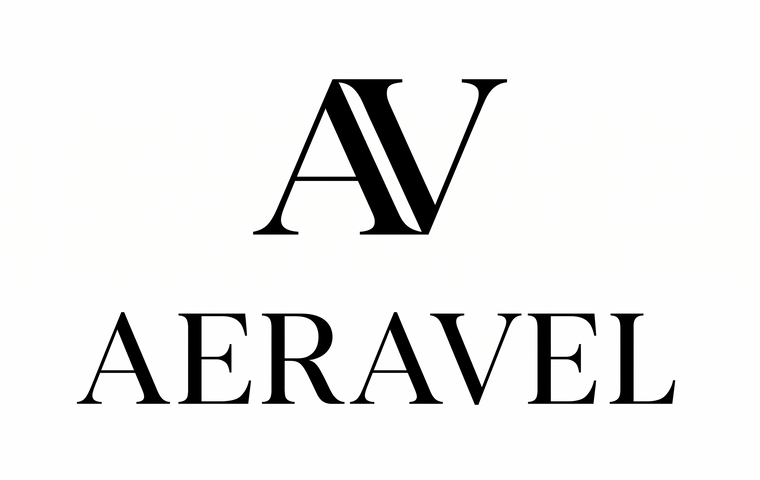 Aeravel logo, AV monogram above the AERAVEL wordmark, vertically centred