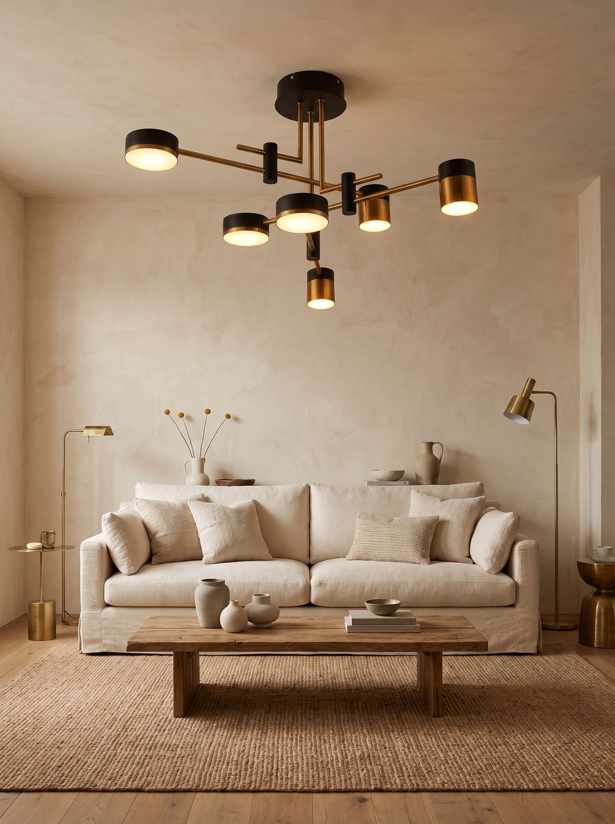 Astraeo chandelier lighting a finished living room