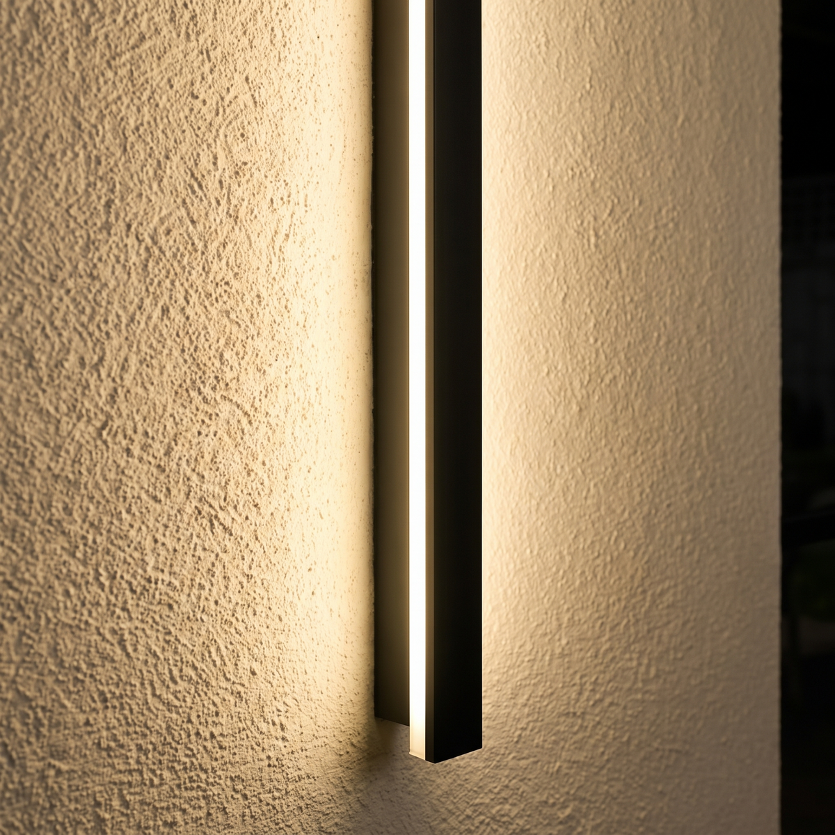 Close detail of the Lumera wall light on textured plaster