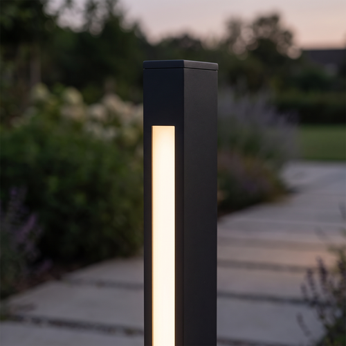 Close detail of the glowing slot of the Verdano bollard light