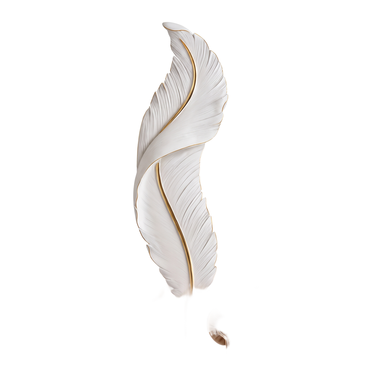 Plumea white resin feather LED wall sconce on a white background