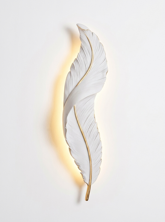Plumea White Resin Feather LED Wall Sconce Sculptural Bedroom and Corridor Accent Light