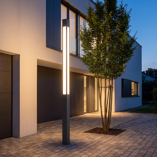 Verdano light column at 118 inches in a paved courtyard