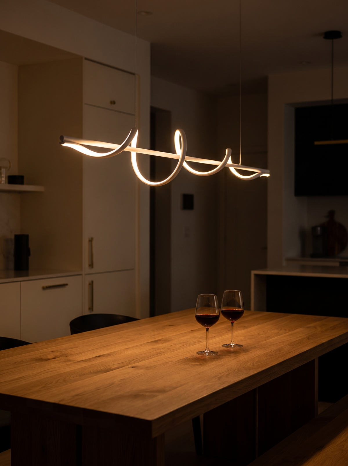 Ondelle chandelier dimmed low late at night