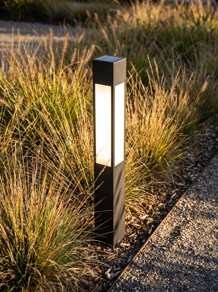 Verdano bollard in ornamental grasses at golden hour